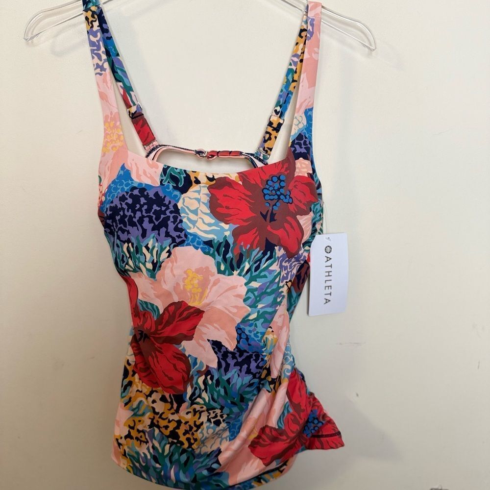 Athleta Square Neck Bra Cup Print Tankini Top Size 34 B/C Bora Bora floral NWT